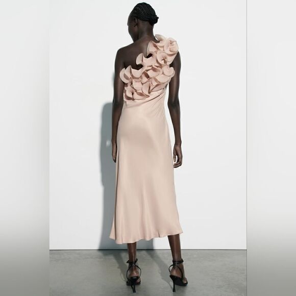 ZARA RUFFLED SATIN EFFECT DRESS LIGHT PINK - Picture 12 of 16